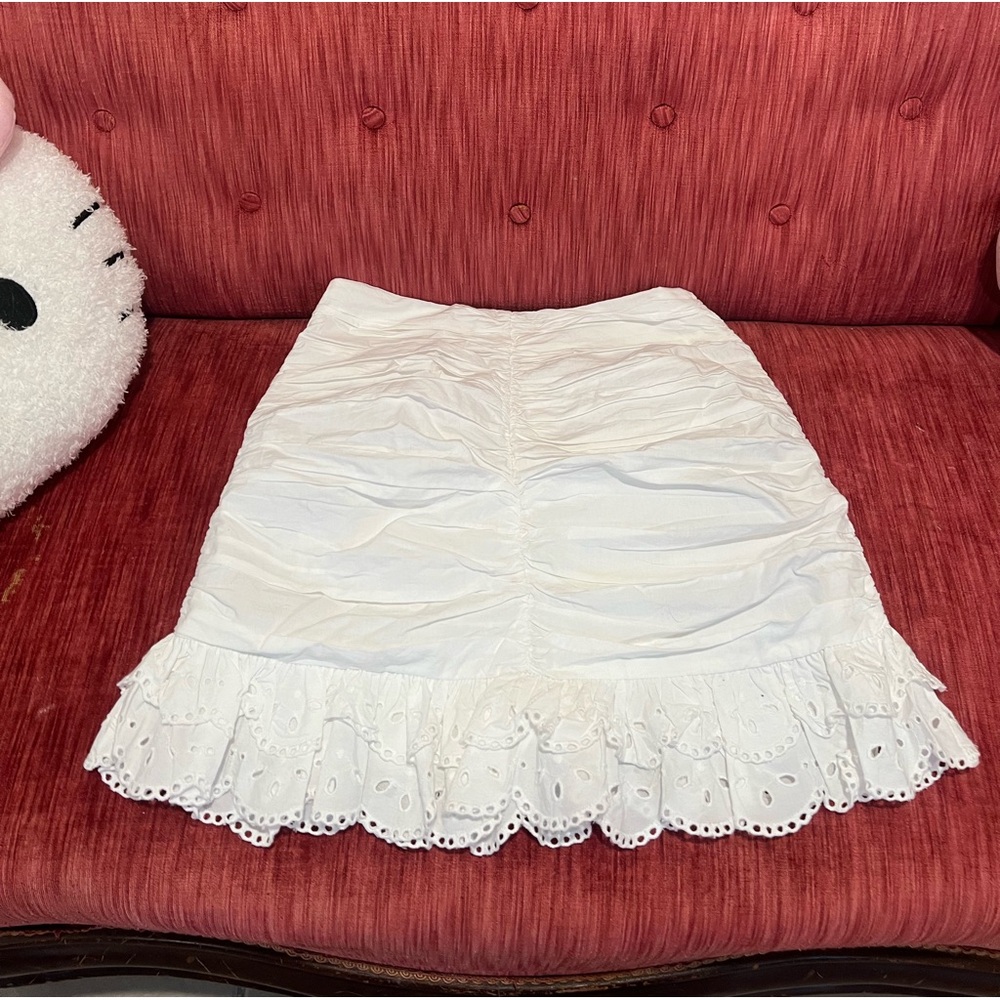 Zara white floral lace trim mini skirt